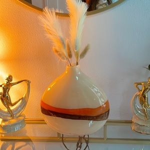 ***SOLD*******Pier 1 Imports Flat Bottle Glass Vase w/ Orange & Brown Stripes